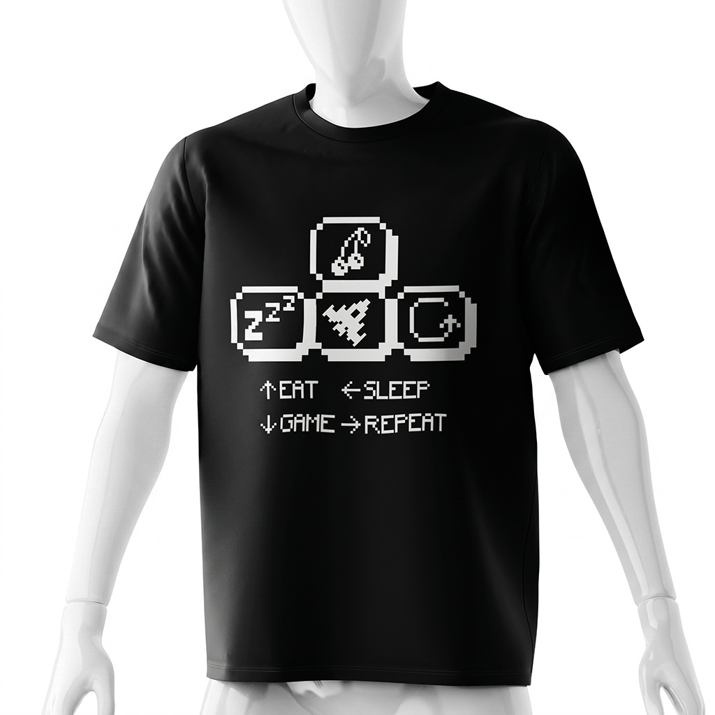 gamer-shirt-keyboard-text-with-icons-retro-pixel-arcade-black