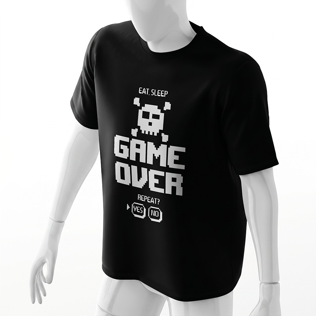 video-game-over-t-shirt-pixel-retro-skull-black