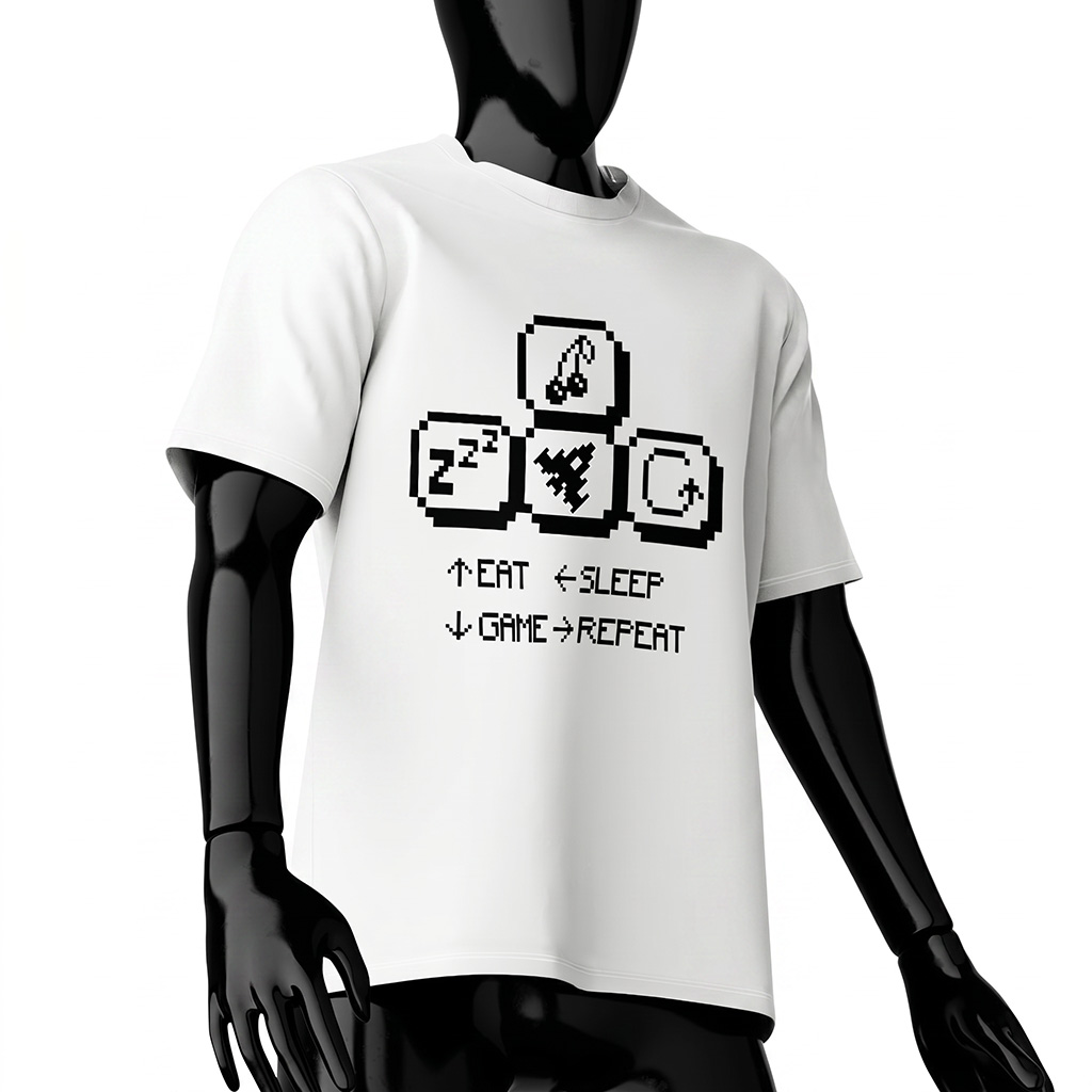 video-game-t-shirts-keyboard-text-with-icons-retro-pixel-arcade-white