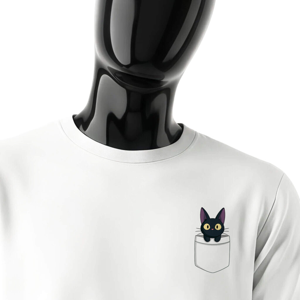 eat-sleep-anime-repeat-shirt-front-detail-white-shirt-Kiki's-Delivery-Service-studio-ghibli-Jiji-cat-fake-pocket