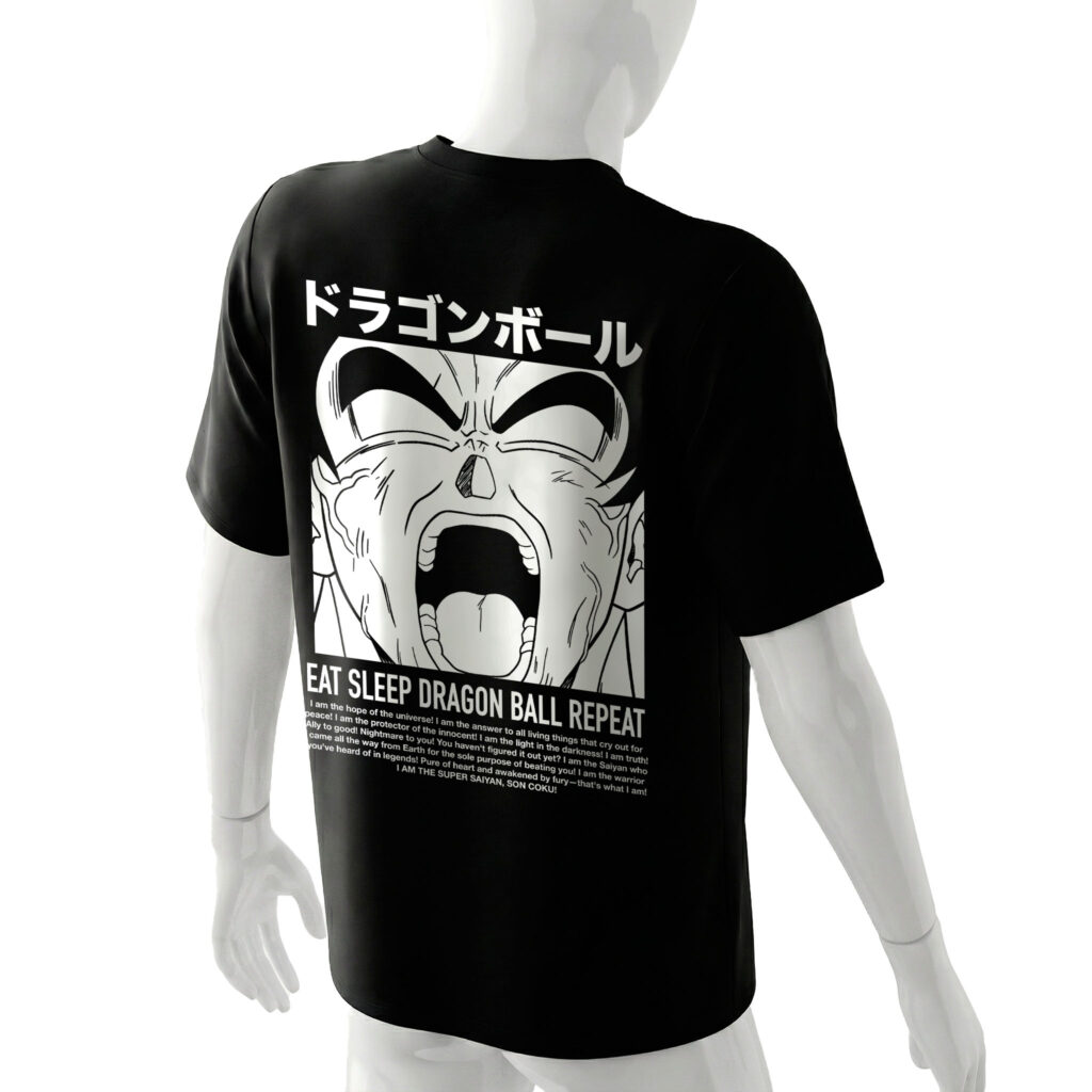 eat-sleep-dragon-ball-repeat-t-shirt-back-black-model-goku-Super-Saiyajin