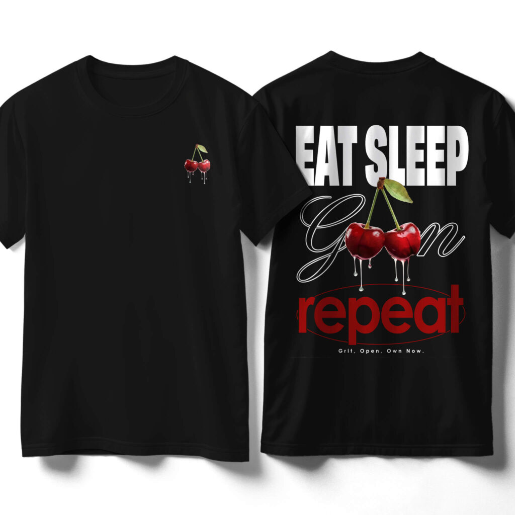 eat-sleep-goon-repeat-shirt-front-back-black-shirt-cherries-design