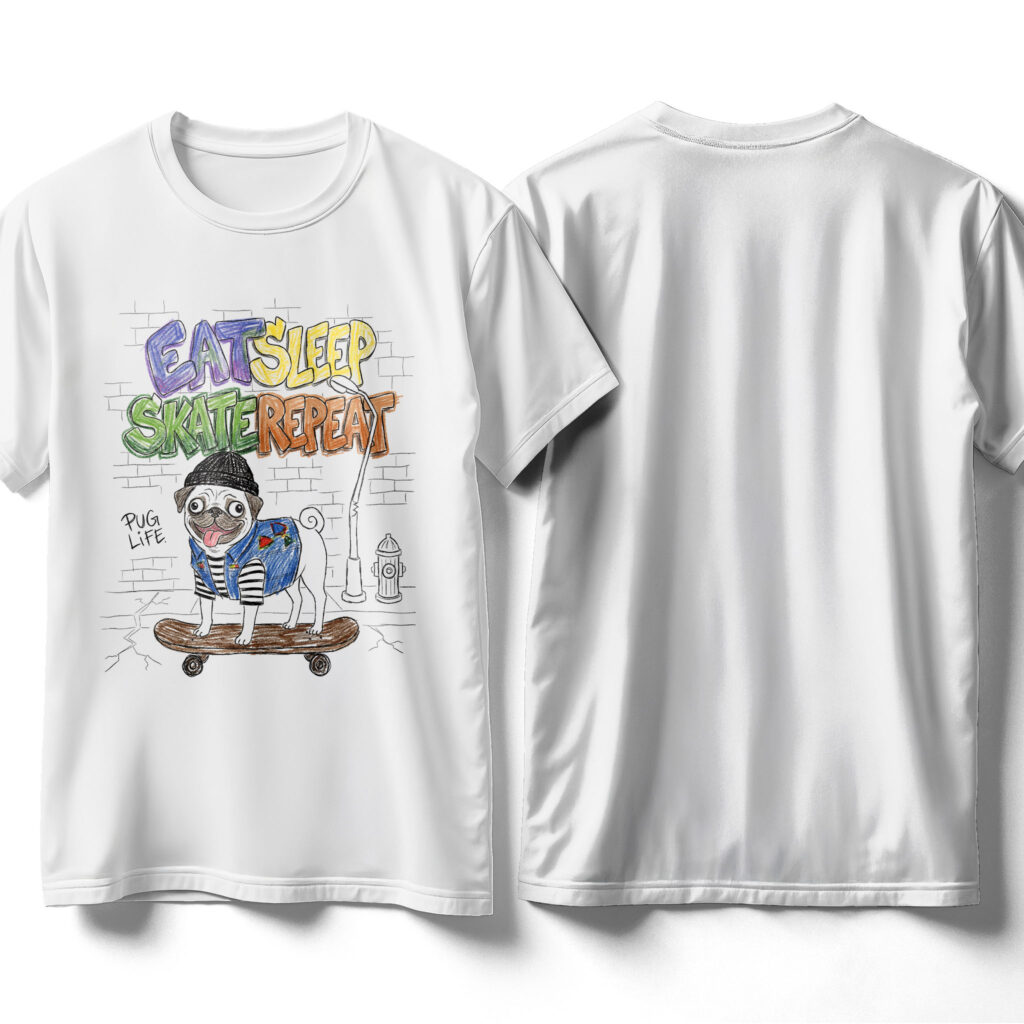 eat-sleep-skate-repeat-shirt-front-back-white-shirt-bulldog-skateboarding