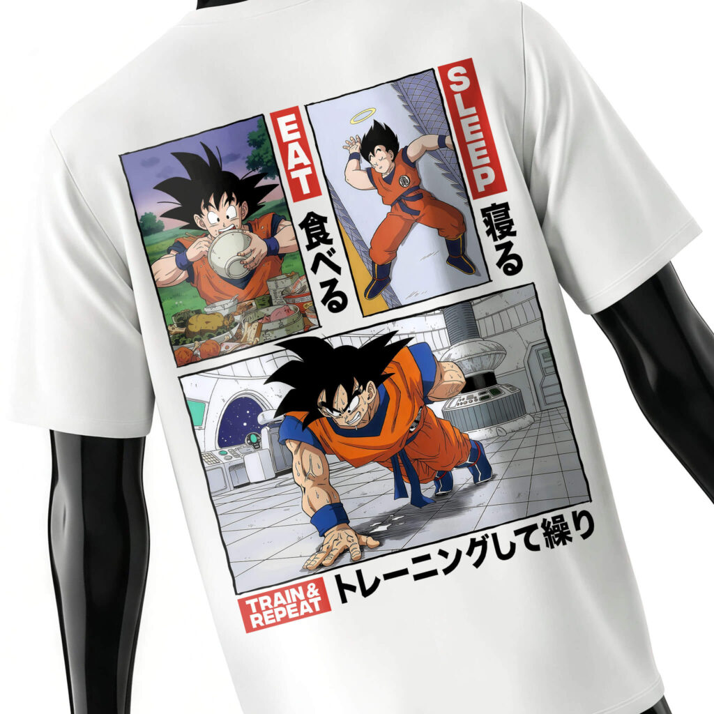 eat-sleep-train-repeat-tee-shirt-back-white-detail-design-goku-base-eating-sleeping-training