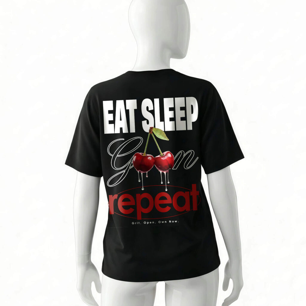 tee-shirt-eat-sleep-goon-repeat-black-back-for-woman-cherries-design