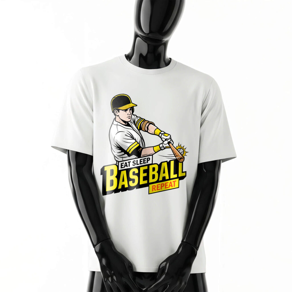eat-sleep-baseball-repeat-shirt-front-white-tee-design-men-Vintage-sports-comic-style