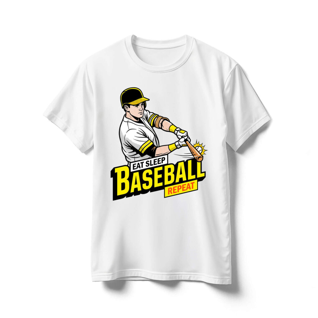 eat-sleep-baseball-repeat-t-shirt-front-white-shirt-Retro-comic-baseball-illustration