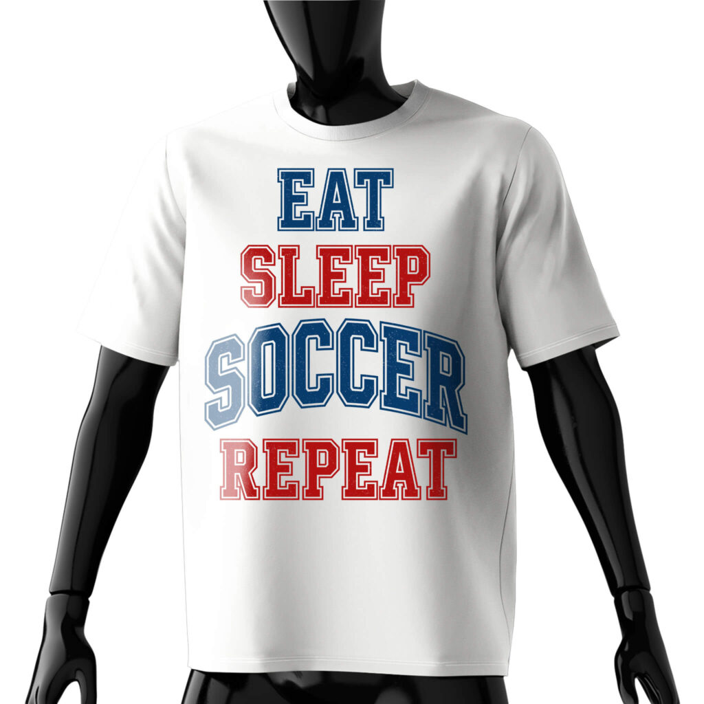eat-sleep-soccer-repeat-t-shirt-front-white-model-university-style