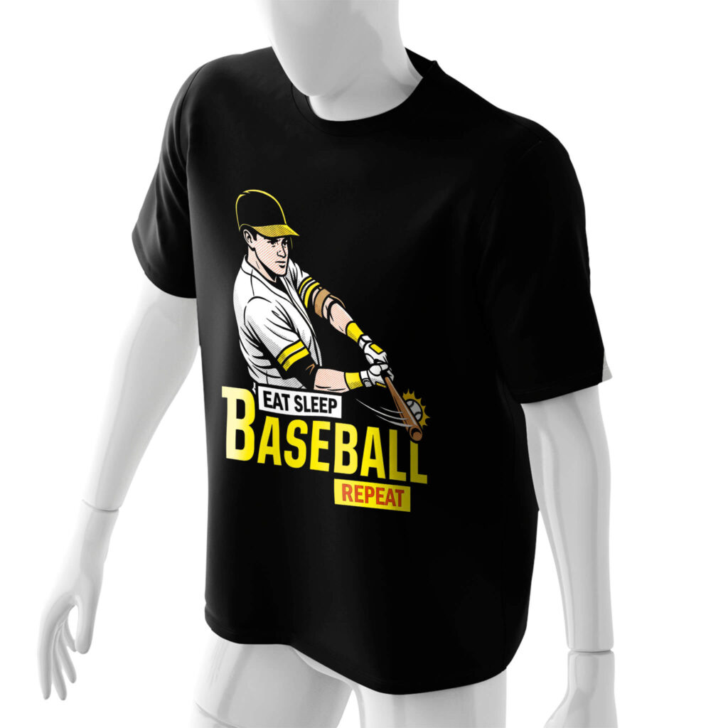 tee-eat-sleep-baseball-repeat-front-black-unisex-baseball-retro-halftone-hitter-illustration